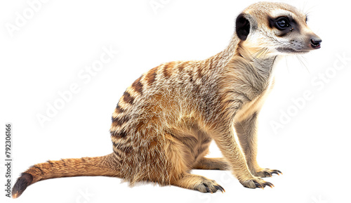  An African meerkat looking up on white background