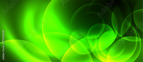 A vibrant display of colorfulness with electric blue circles and leaf patterns on a green background, resembling terrestrial plant and grass. Symmetrical art graphics with a waterinspired design