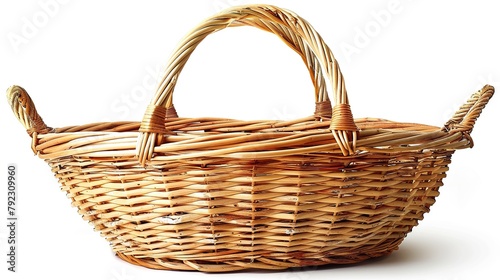 This is a brown wicker basket with two handles.