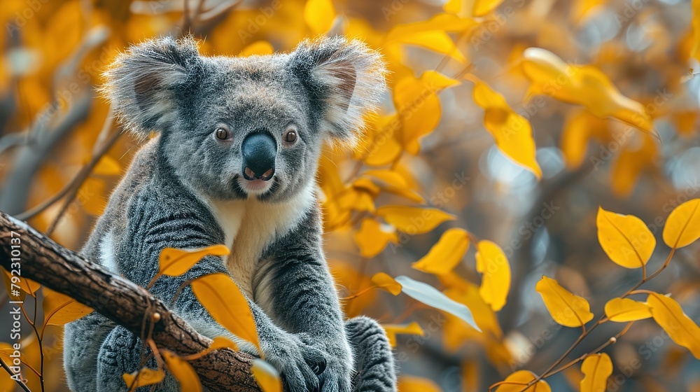 Fototapeta premium Arboreal Serenity: Koala Bear Dining in 4K Brilliance