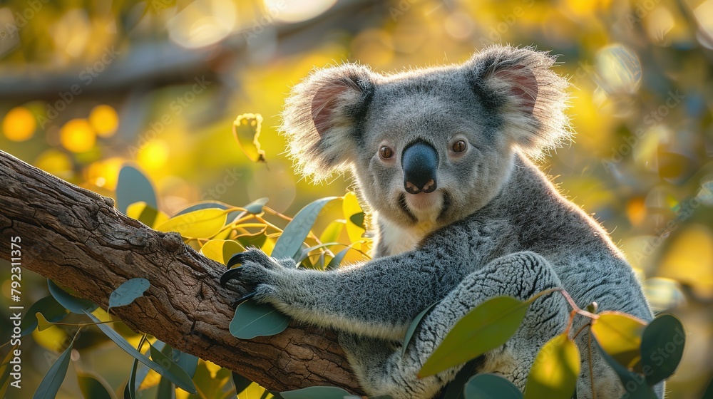 Naklejka premium Canopy Comfort: Koala Bear Feasting - 4K Delight