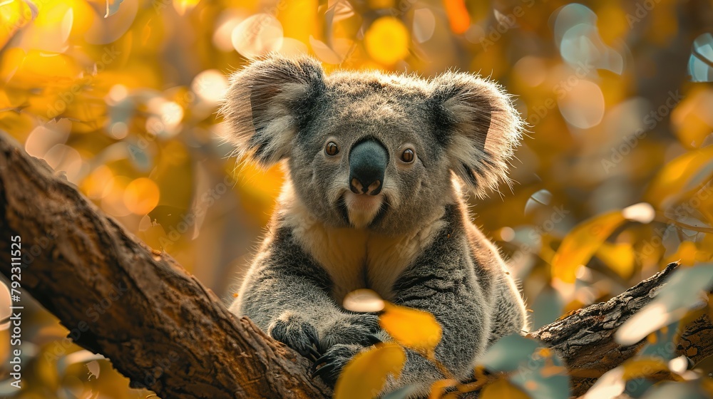 Naklejka premium Koala Zen: Tree Lounge and Leaf Munch in 4K Beauty