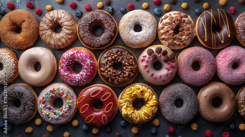 background of assorted donuts doughnuts of various flavors,art photo