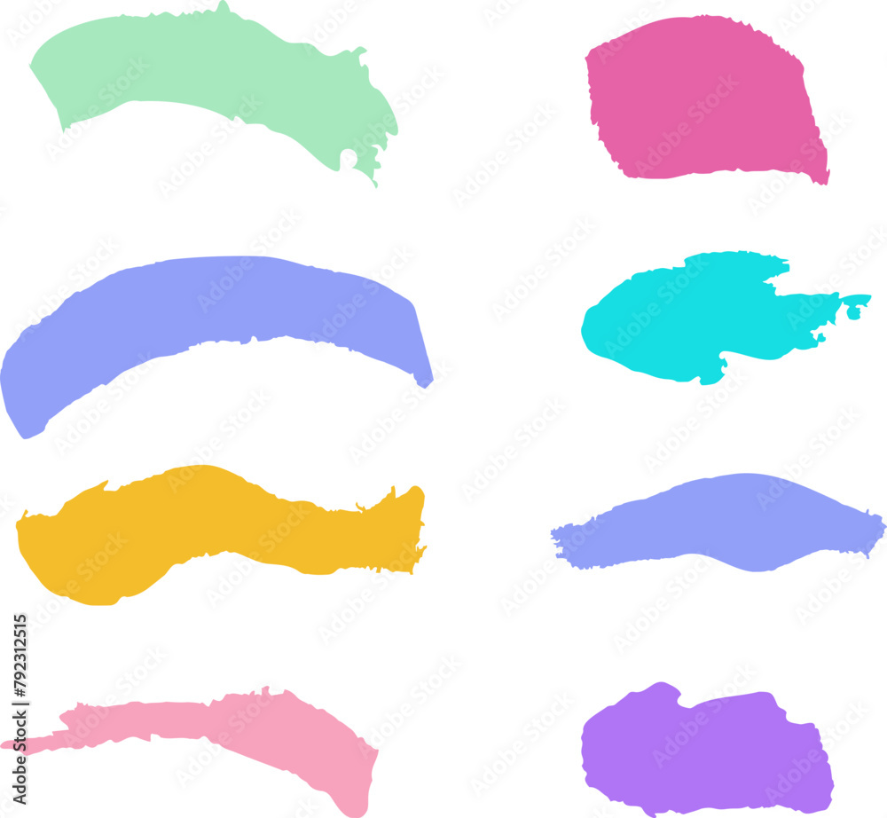 Set of ink grunge brushstroke vector. Hand drawn color blob streak, abstract elements. Color handpainted brushstrokes paint splash banner, logo, text, highlight, headline, subtitles and more