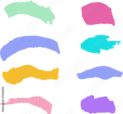 Set of ink grunge brushstroke vector. Hand drawn color blob streak, abstract elements. Color handpainted brushstrokes paint splash banner, logo, text, highlight, headline, subtitles and more