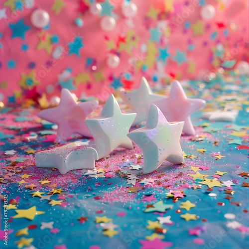Christmas Star Confetti and Decorations with Cookies and Gingerbread Baking Celebration