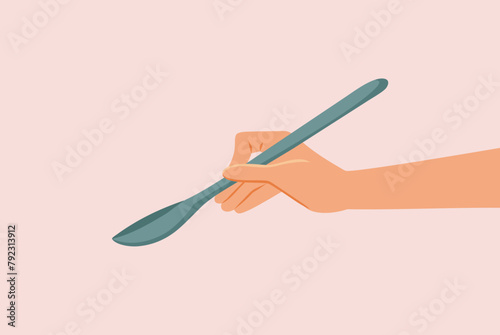 Hand Holding a Spoon Vector Cartoon illustration Background. Cook giving a prepared dish for a taste try
