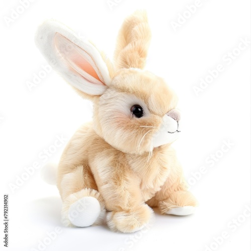 A cute toy rabbit is sitting on top of a white surface