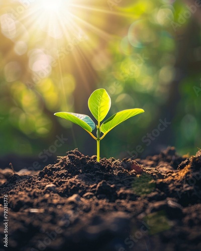 A seedling growing in fertile soil under warm sunlight, a metaphor for hope and the potential for new life