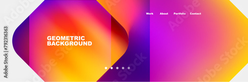 A vibrant geometric background featuring a colorfulness of purple, violet, amber, and pink gradients. Circles and patterns in magenta, electric blue, and yellow create a visually stunning design