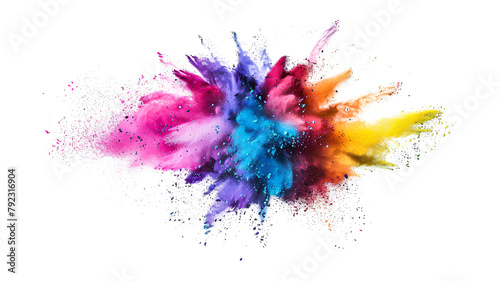 Exploding colors of dust and powder isolated on a transparent background