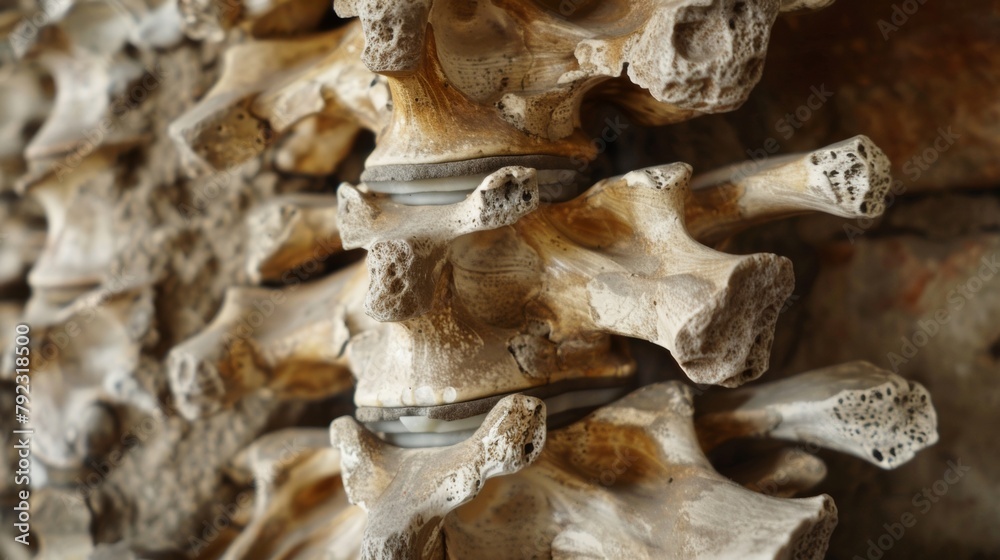 The stacked vertebrae of the spine resemble the layers of bricks in a sy medieval castle wall. .