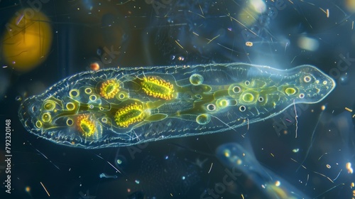 A magnified view of a of Euglena a type of photosynthetic protozoa that can be found in freshwater and soil. photo
