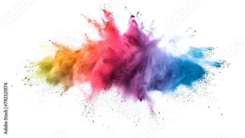 Colorful rainbow holi paint color powder explosion isolated on a transparent background