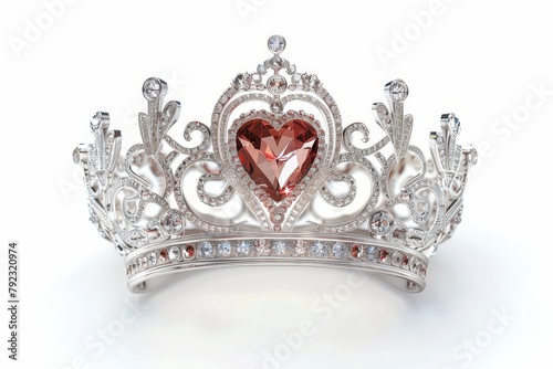 Diamond heart crown on white background