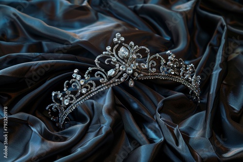 diamond studded silver tiara on dark silk