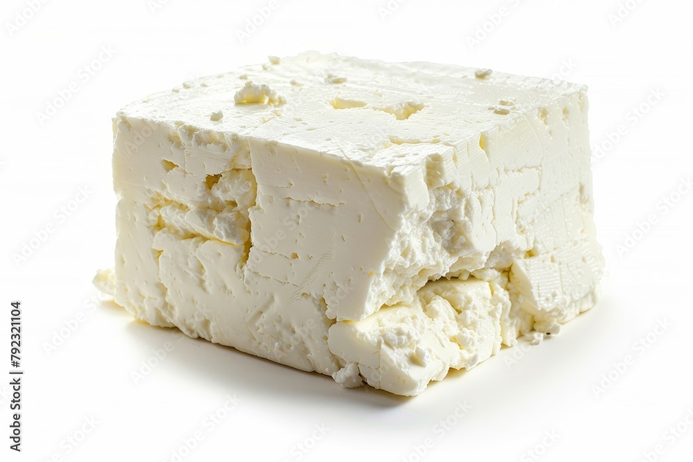 Feta cheese block on white background