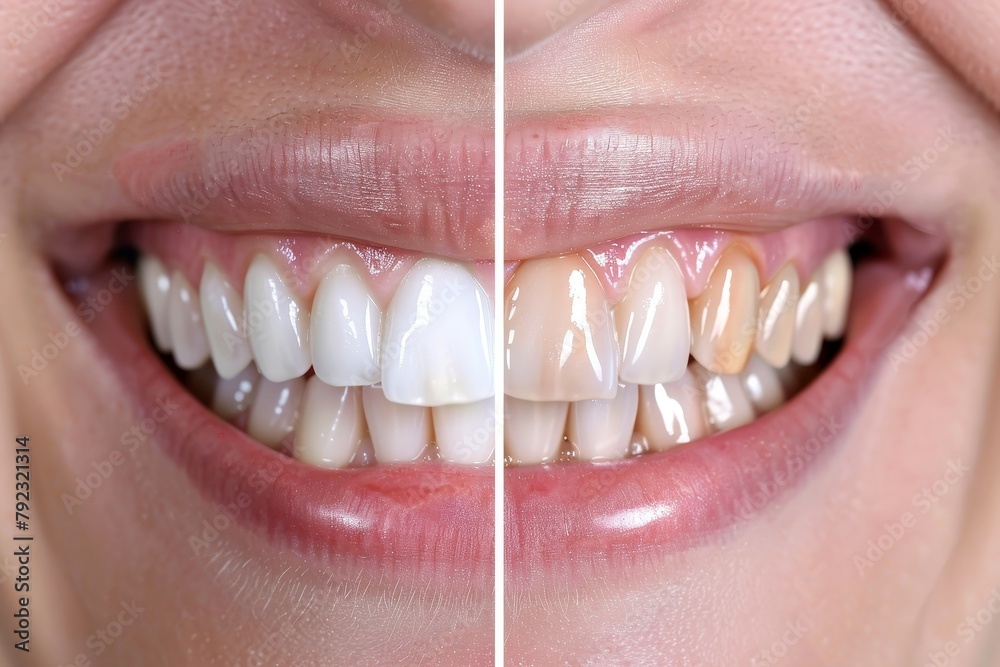 Obraz premium Flawless smile with veneers and ceramic crowns Dental clinic patient gets restoration treatment Old woman undergoes whitening procedure