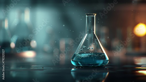 An Erlenmeyer Conical Flask With Solution In A Chemistry Laboratory.