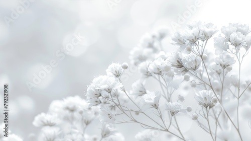 Soft focus on gypsophila flowers with a dreamy white bokeh background.