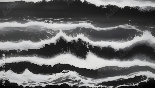 Abstract black and white ocean landscape painting. photo