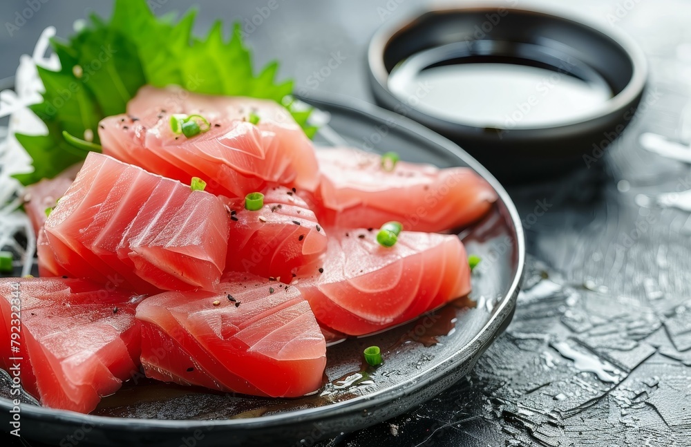 Fresh Japanese raw tuna fish and Sake