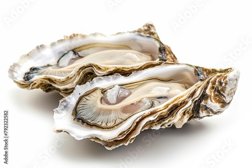 Fresh oyster on white background close up French shellfish mollusc photo