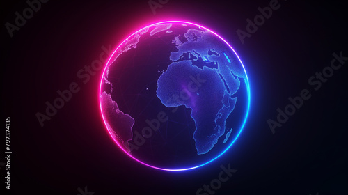 Digital global network concept with neon glow