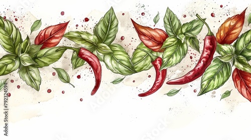 Red chili peppers and herbs...