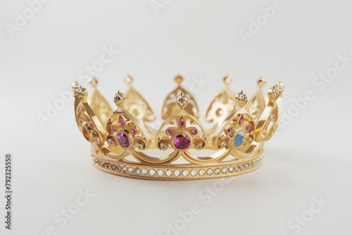 Gold crown with gem on white background