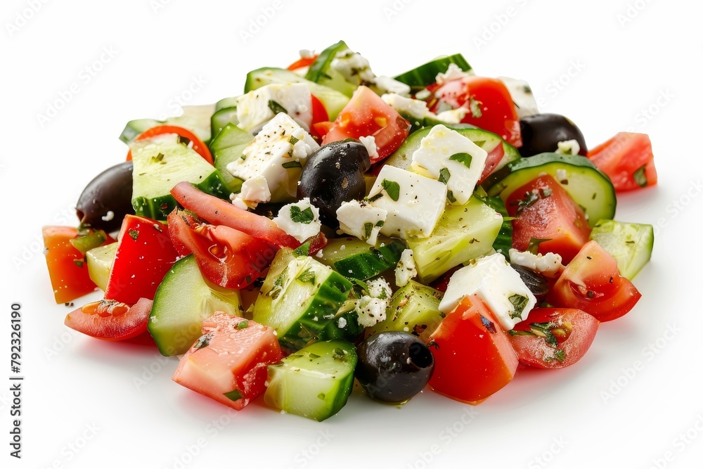 Greek salad on white background Greek salad on white background