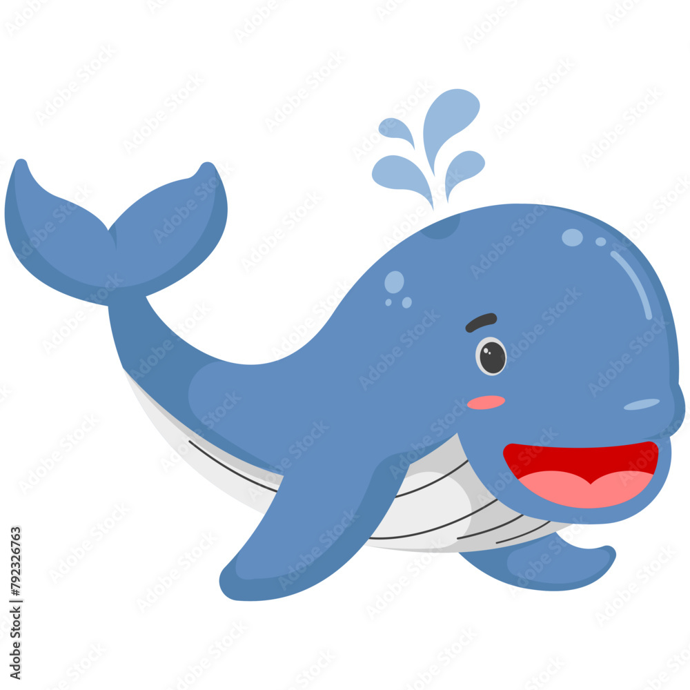 Obraz premium Cute Ocean Blue Whale Sea Animals Illustration