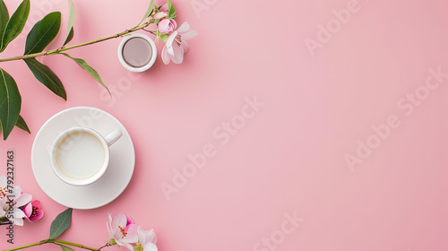 soft pink background table place for text minimalism style top view