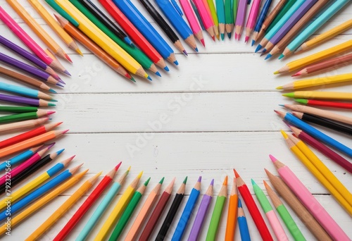 Arrange school supplies on a white wooden background for a clean and organized presentation