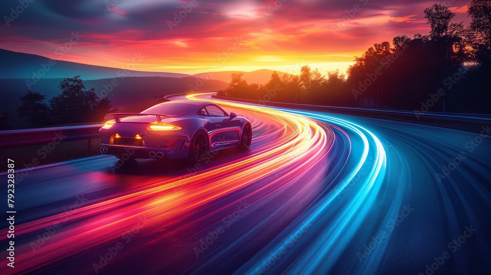 Colorful light lines with motion effects high speed light car Colorful light lines with motion effects high speed light car