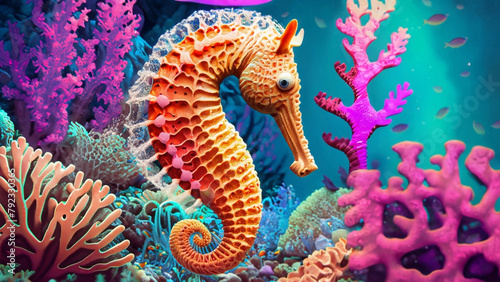 Colorful Seahorse Among Vibrant Coral Reefs © valentin_b90