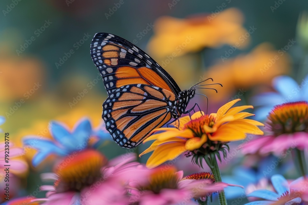 A butterfly garden at full bloom, attracting a kaleidoscope of butterflies A butterfly garden at full bloom, attracting a kaleidoscope of butterflies