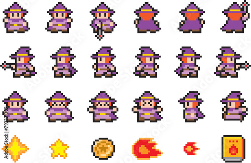 ゲーム風ドット絵　魔法使いモーションセット