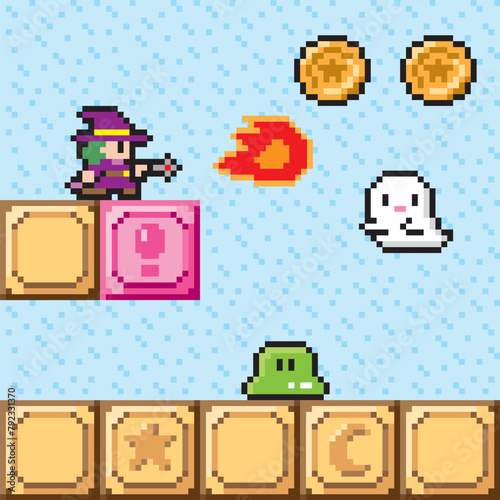 アクションゲーム風ドット絵　魔法使いミニ画面