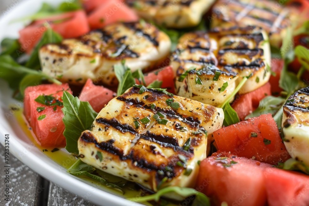 Grilled halloumi and watermelon salad
