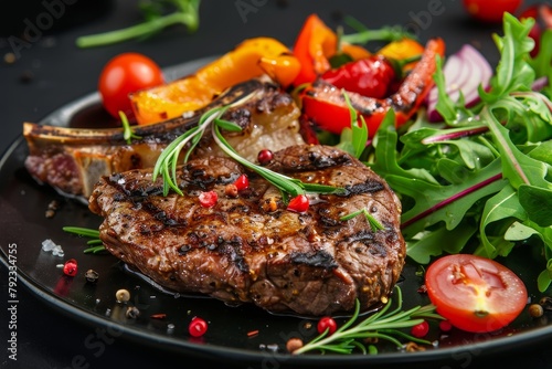Grilled steak with pepper salad