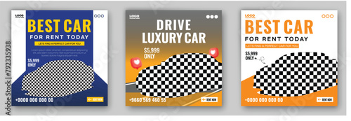 Creative ads collection of car rental service advertisement promotional social media post template design. Car rent service post bundle illustration