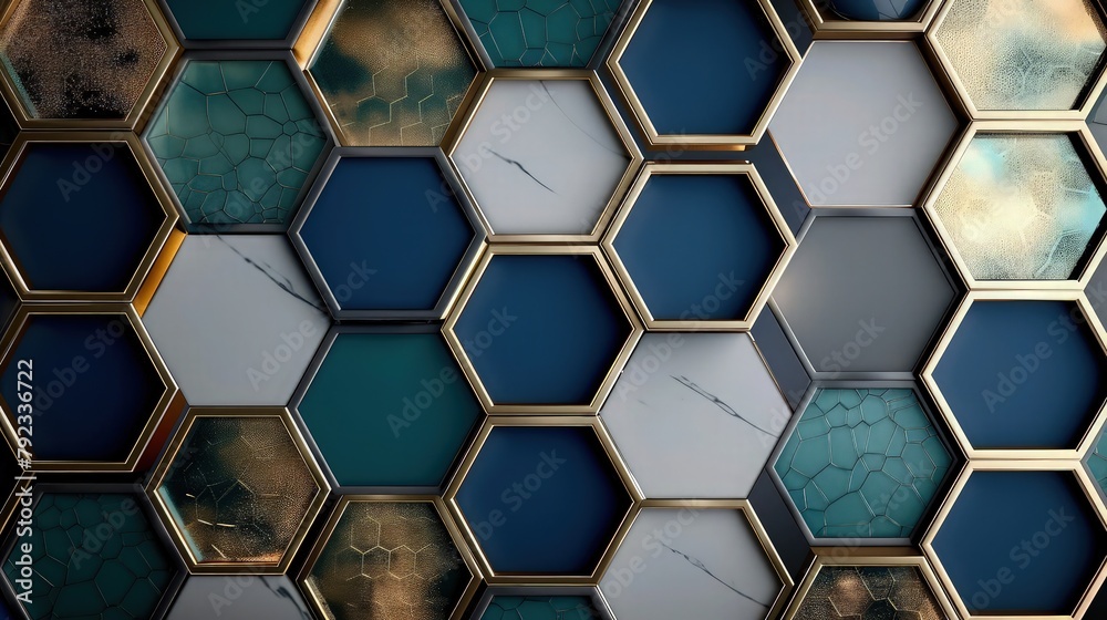 blue white and golden hexagon abstract background blue white and golden hexagon abstract background