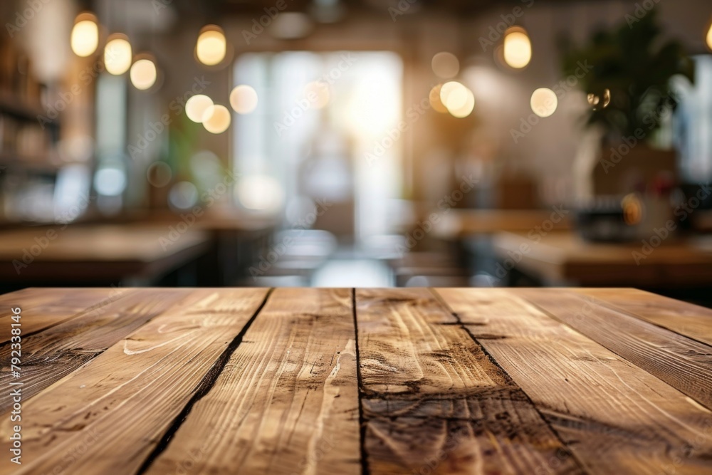 Wooden table with blurred background created with Generative AI Wooden table with blurred background created with Generative AI