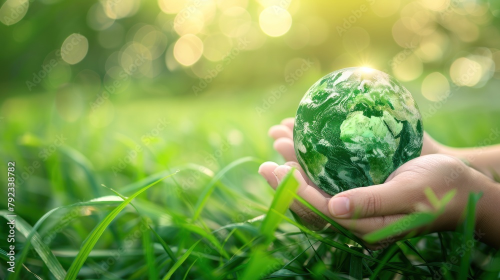 Hands Holding Globe Glass In Green Forest - Environment Earth Day, Saving the environment, and environmentally sustainable. Save Earth-the concept of the Environment World Earth Day. Hands Holding Globe Glass In Green Forest - Environment Earth Day, Saving the environment, and environmentally sustainable. Save Earth-the concept of the Environment World Earth Day.