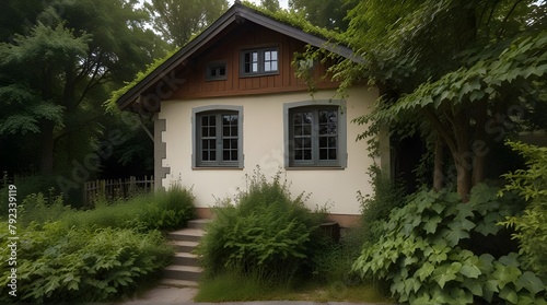 Velheimsburg, Germany - August 11, 2022: Old school house in Veltheimsburg, covered with ivy plant.generative.ai  © Zartasha