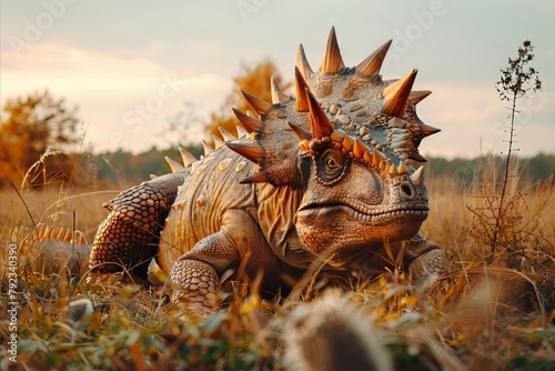 Stegosaur baby lay down on the ground