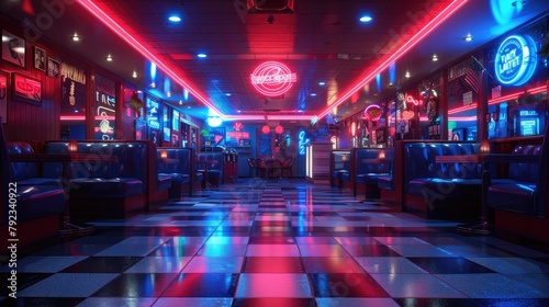 Retro neon lights casting a nostalgic glow.,art illustration