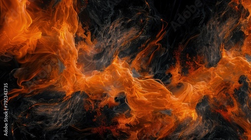 A swirling abstract fire background with vibrant orange and red flames that appear to dance across a dark canvas.