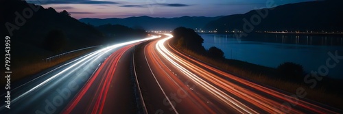 speed motion on the night road, long exposure, abstract photo background 